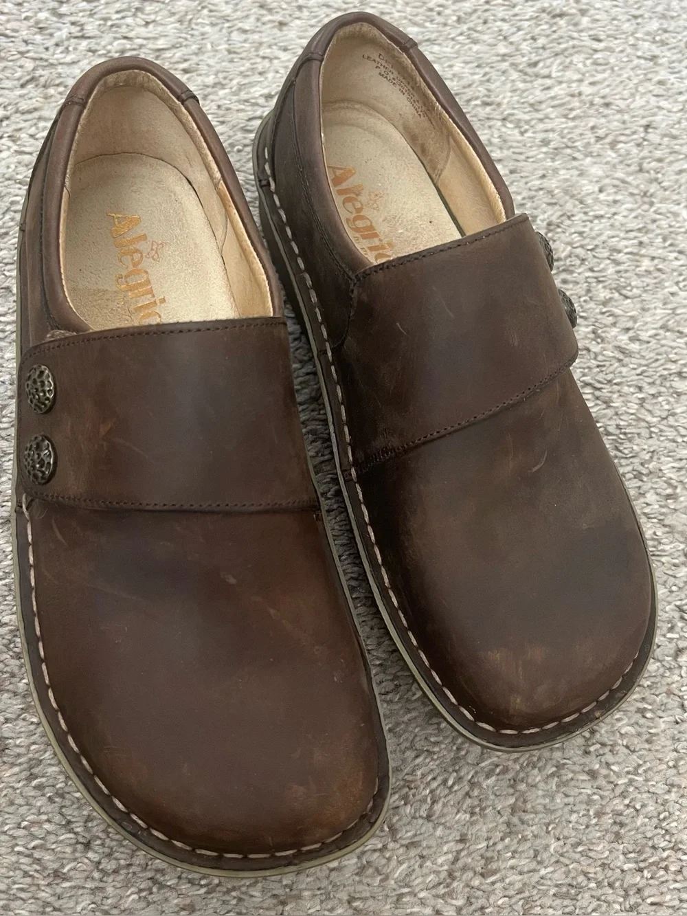 Alegria Brown Leather Platform Velcro Shoes Size 37